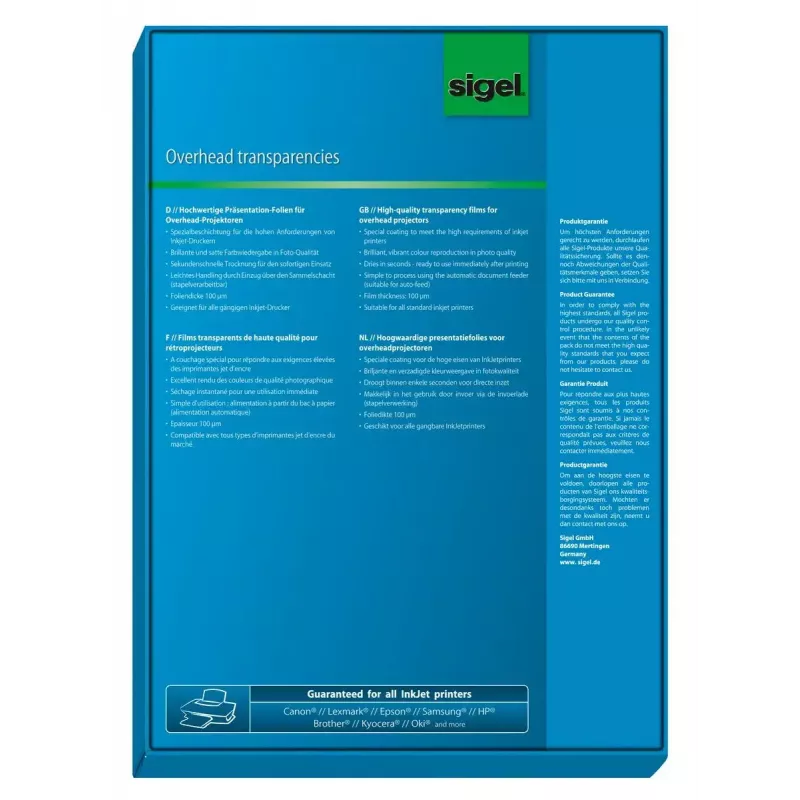 Película de impresión inyección de tinta Sigel IF210 A4 50 hojas transparente
