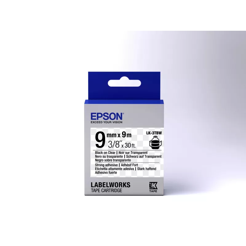 Cartucho de etiquetas Epson Strong Adhesive LK-3TBW negro/transparente 9mm (9m)