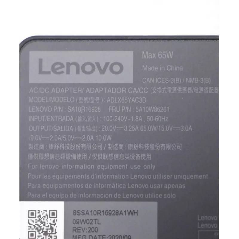Lenovo 5A10W86261 fuente de alimentación interior 65 W negro