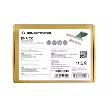 Tarjeta PCIe Conceptronic EMRICK 2 puertos USB 3.2 Gen 2 Type-C, con alimentación propia