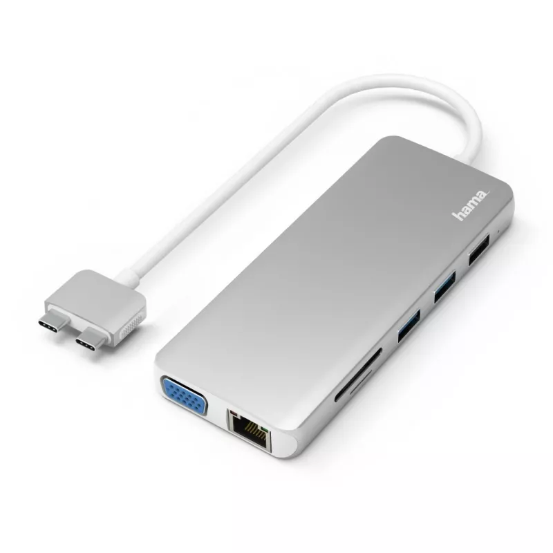 Hama 00200133 dock/replicador de puertos para portátil USB 3.2 Gen 1 (3.1 Gen 1) Type-C plateado, blanco