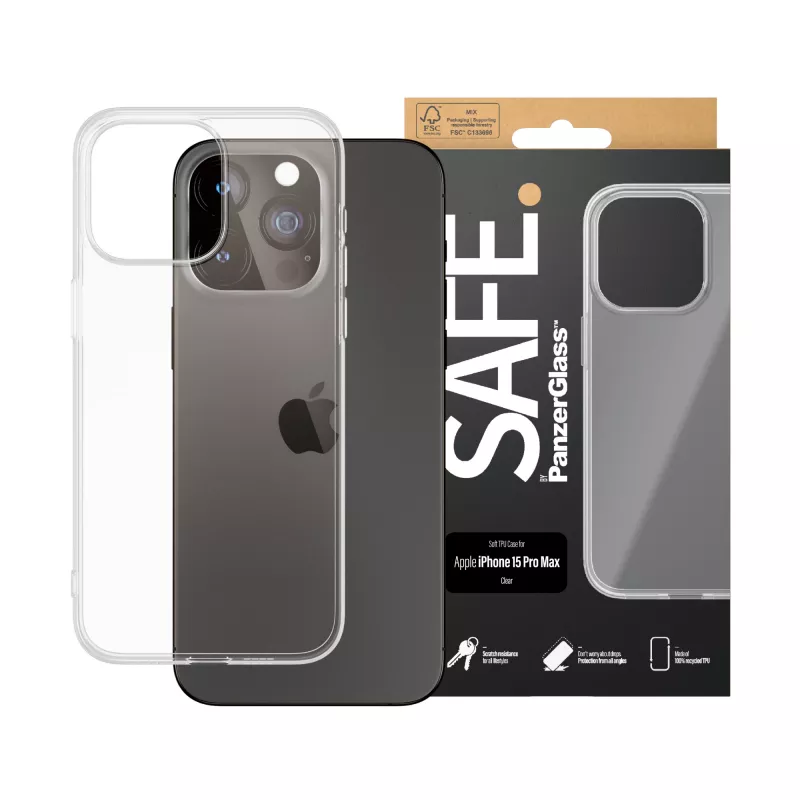 PanzerGlass SAFE. by ® funda TPU transparente iPhone 15 Pro Max