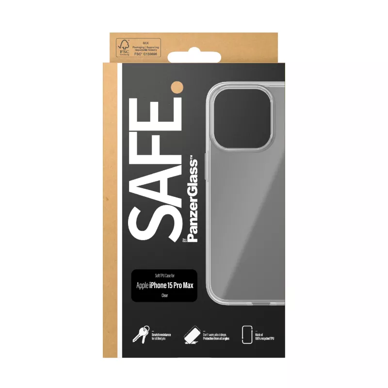 PanzerGlass SAFE. by ® funda TPU transparente iPhone 15 Pro Max