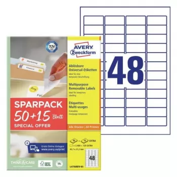 Etiqueta de impresora autoadhesiva AVERY L4736REV-65 blanca 4,57x2,12 cm