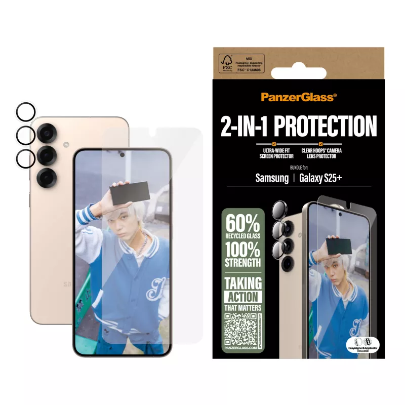 PanzerGlass pack de protección 2 en 1 Samsung Galaxy S25+ resistente a arañazos y golpes