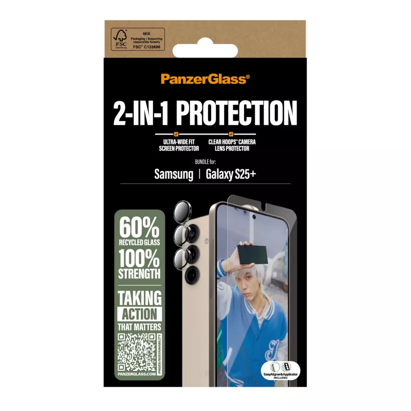 PanzerGlass pack de protección 2 en 1 Samsung Galaxy S25+ resistente a arañazos y golpes