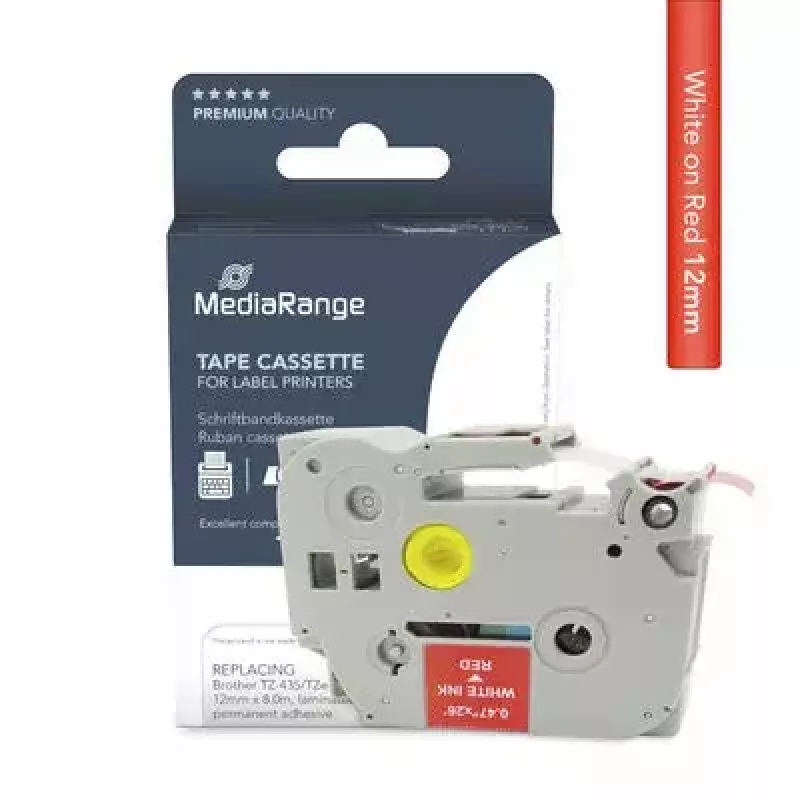 Cinta para impresora MediaRange MRBTZ435 blanca 1,2 cm x 8 m