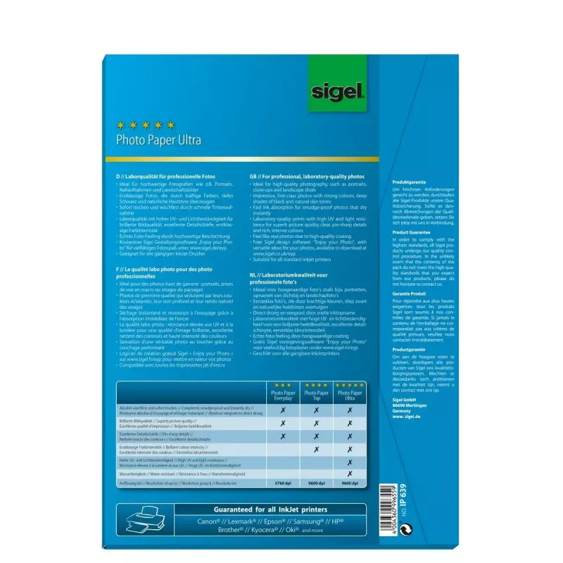 Papel de impresora A4 Sigel IP639 Brillo 50 hojas Blanco