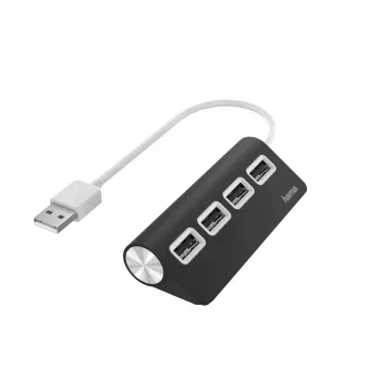 Hama Concentrador USB, 4 puertos, USB 2.0, 480 Mbit/s, negro