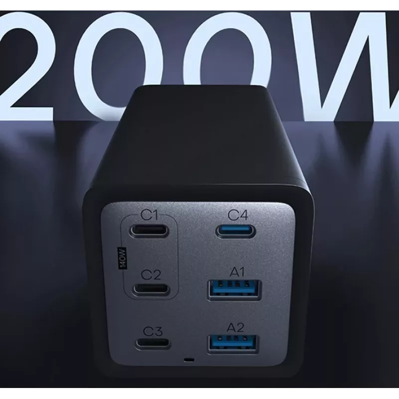 Cargador Conceptronic 6 puertos 200W GaN USB PD con cable de carga USB-C, USB-C x 4, USB-A x 2, QC 3.0, PD 3.1, PPS