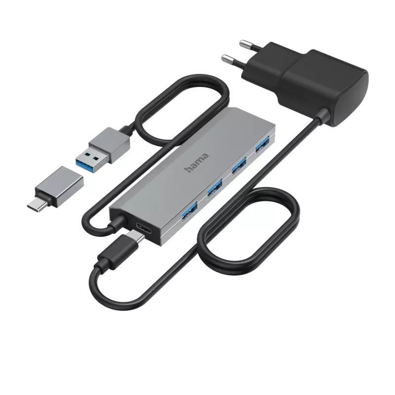 Hama 00200138 Hub de Interfaces USB 3.2 Gen 1 (3.1 Gen 1) Type-A + Type-C 5000 Mbit/s Antracita, Gris