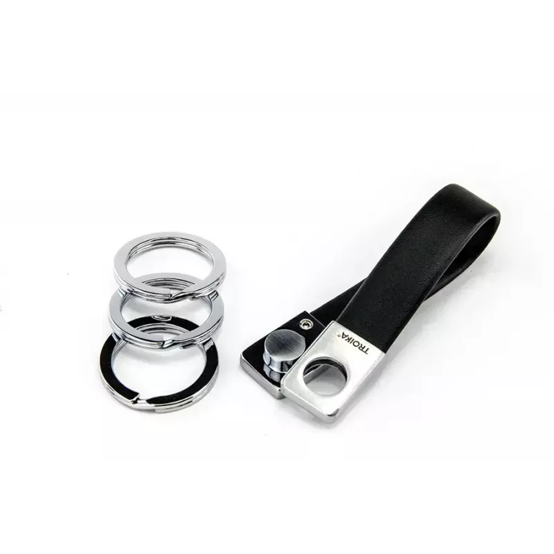 Llavero TROIKA TWISTER Negro Plata Cuero Metal 16mm 9mm