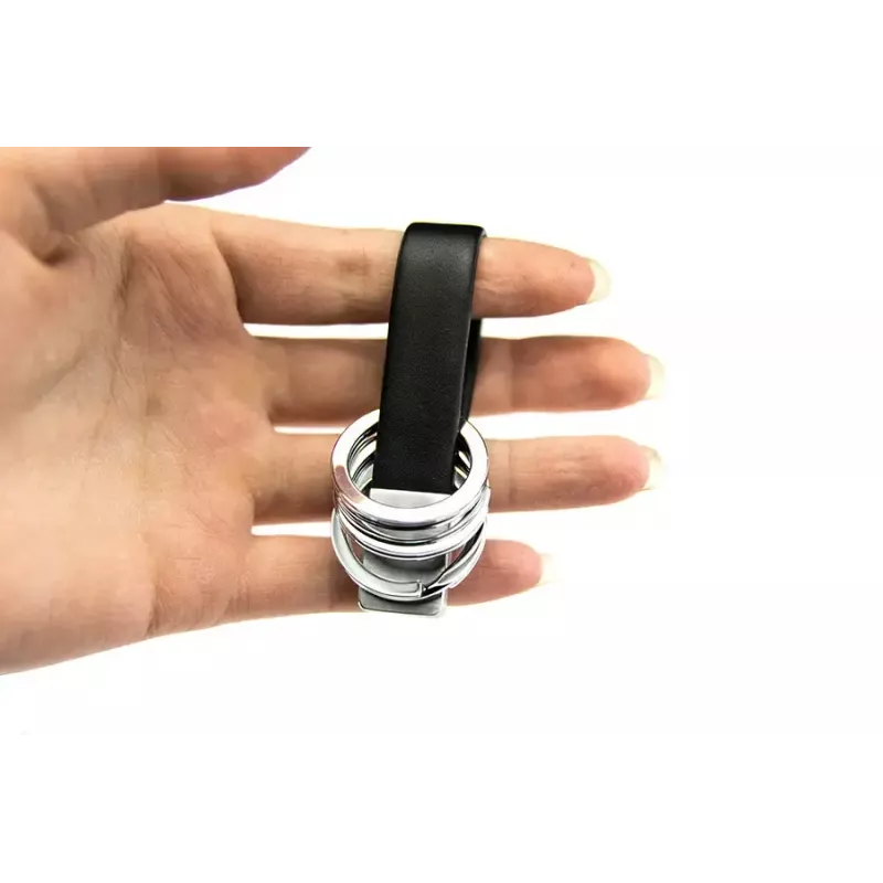 Llavero TROIKA TWISTER Negro Plata Cuero Metal 16mm 9mm