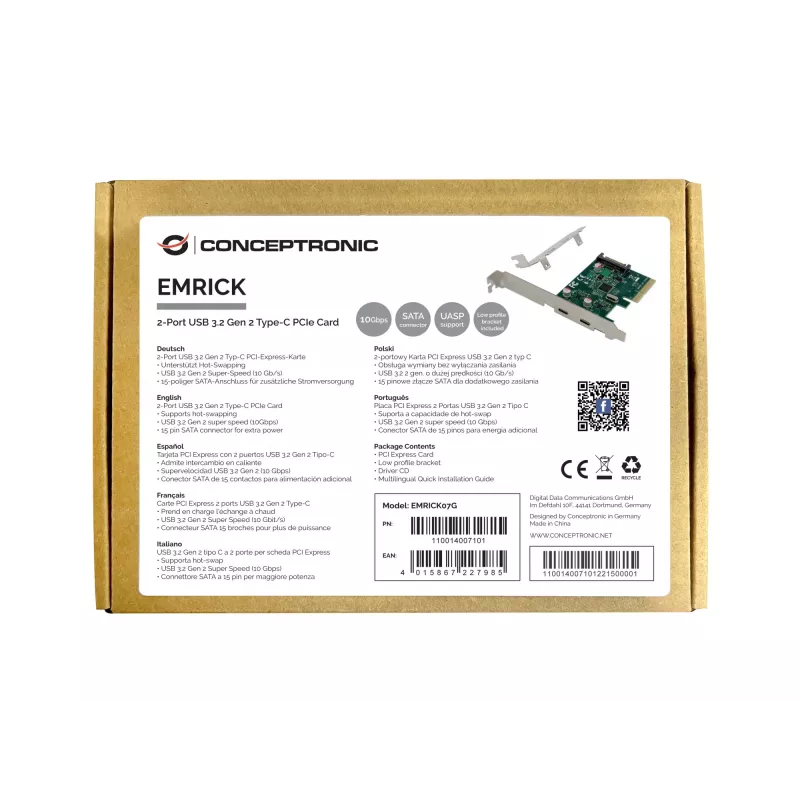 Conceptronic EMRICK tarjeta PCIe 2 puertos USB 3.2 Gen 2 Type-C