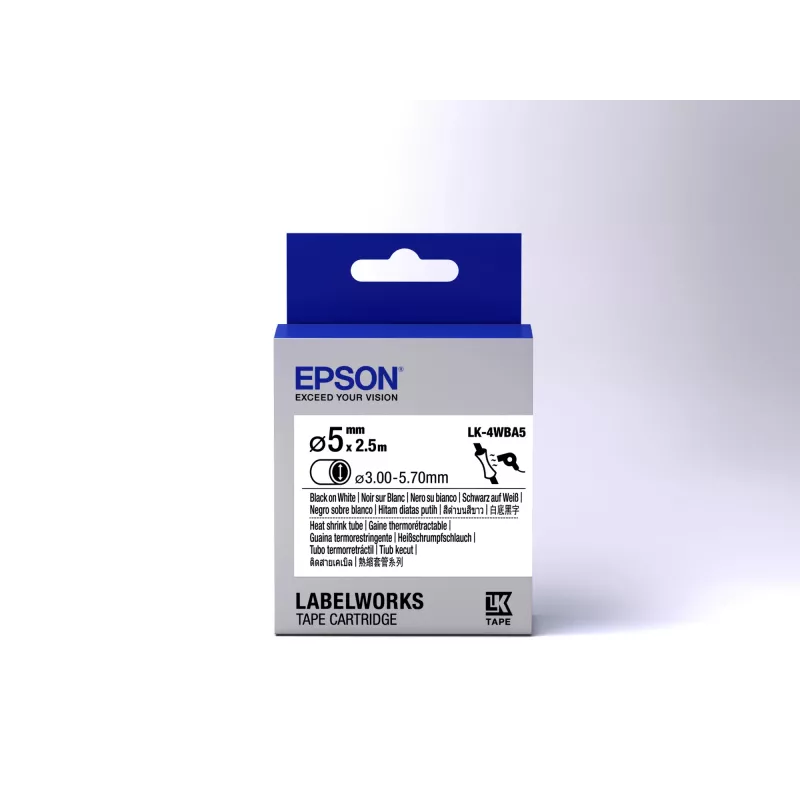 Epson cartucho de etiquetas tubo termorretráctil (HST) LK-4WBA5 negro/blanco D5mm (2,5m)