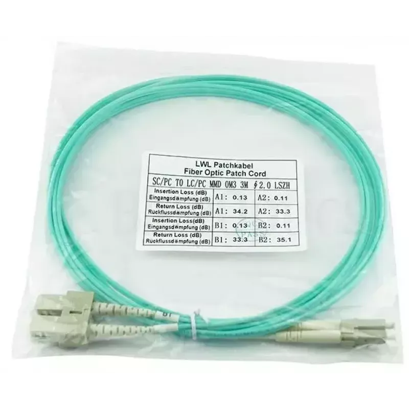 BlueOptics Cable de conexión de fibra óptica LC-SC multimodo OM3 dúplex, LC-UPC/SC-UPC, 1 m, beige (compatible con Corning 055702K512000001M)