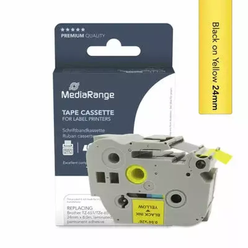Cinta para impresora MediaRange MRBTZ651 negra 2,4 cm 8 m