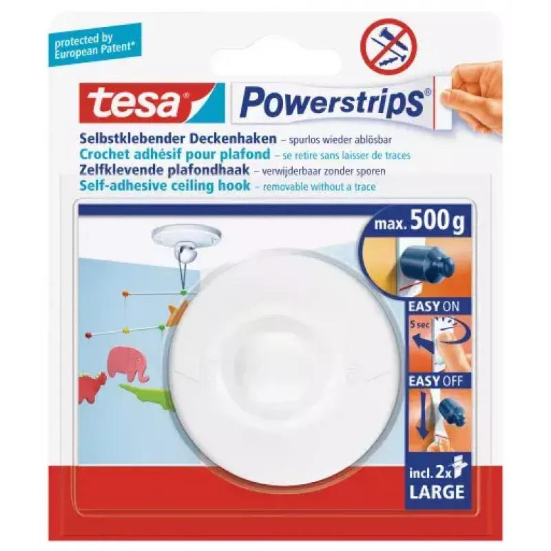 Gancho de pared Tesa 58029-00020 blanco — 1 unidad, gancho doméstico autoadhesivo