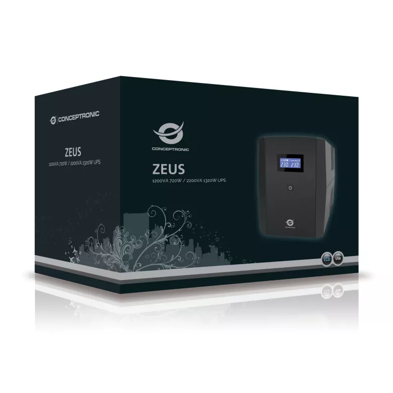 Conceptronic ZEUS 1200VA 720W SAI, toma IEC + Schuko, line-interactive, 1,2 kVA, 720 W, 220 V, 240 V, 220 V