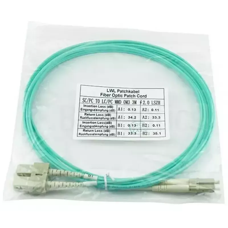 BlueOptics Cable patch de fibra óptica LC-SC multimodo OM3 dúplex, LC-UPC/SC-UPC, 2 m, beige (compatible con Corning 055702K512000002M)