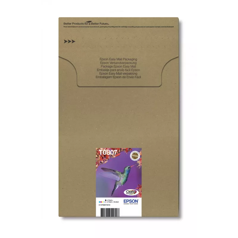 Multipack de cartuchos de tinta Epson Hummingbird T0807 — 6 colores (negro, cian, cian claro, magenta claro, magenta, amarillo)