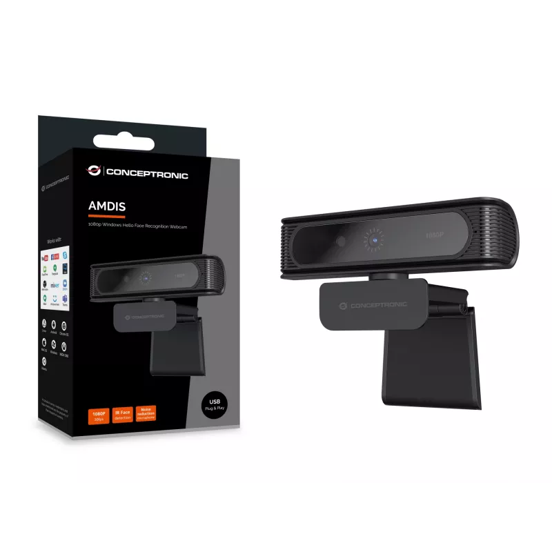 Webcam Conceptronic AMDIS09B 1080p con reconocimiento facial Windows Hello
