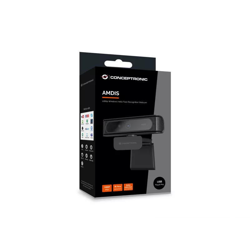 Webcam Conceptronic AMDIS09B 1080p con reconocimiento facial Windows Hello