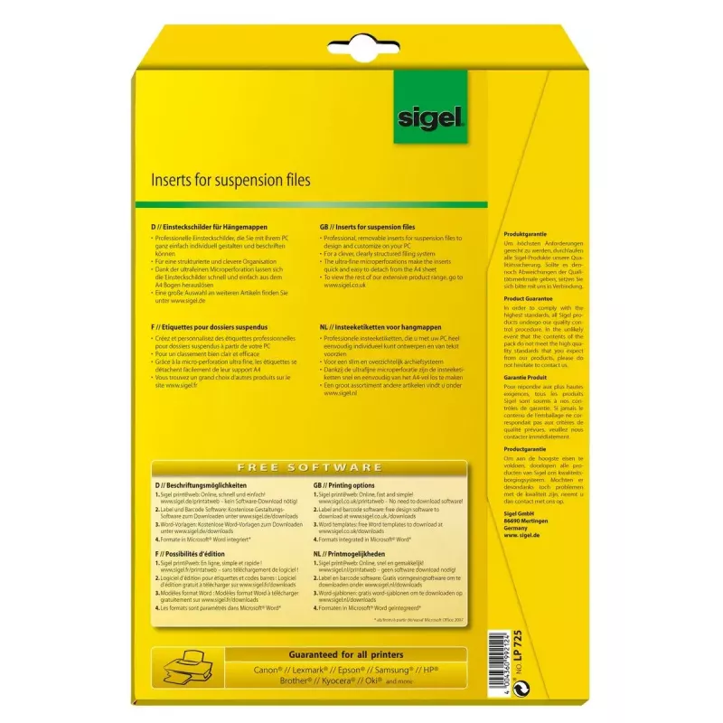 Etiqueta de impresora no adhesiva Sigel LP725
