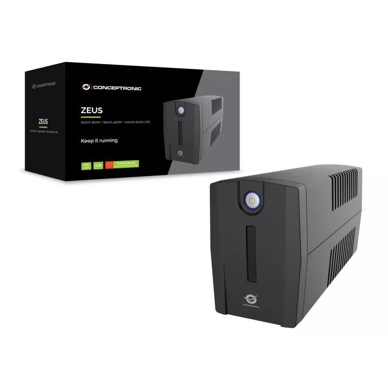 Conceptronic ZEUS02G 850VA 480W SAI, 2 tomas UK, HID-USB, RJ45 entrada/salida, AVR