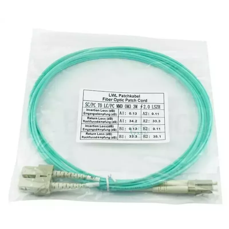 BlueOptics Cable patch de fibra óptica LC-SC multimodo OM3 dúplex, LC-UPC/SC-UPC, 3 m, beige (compatible con Corning 055702T512000003M)
