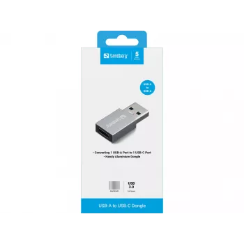 Sandberg Adaptador USB-A a USB-C, USB-A, USB-C, Aluminio
