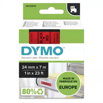 DYMO Authentic D1 etiquetas | 24 mm x 7 m rollo | impresión negra sobre rojo | etiquetas autoadhesivas para impresoras de etiquetas LabelManager