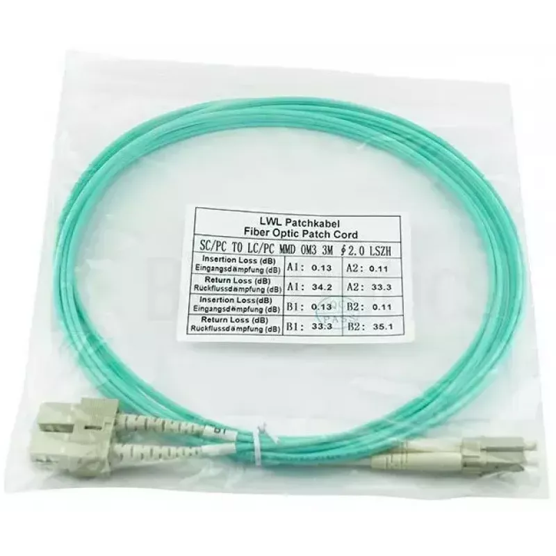 BlueOptics Cable patch de fibra óptica LC-SC multimodo OM3 dúplex, LC-UPC/SC-UPC, 5 m, beige (compatible con Corning 055702K512000005M)