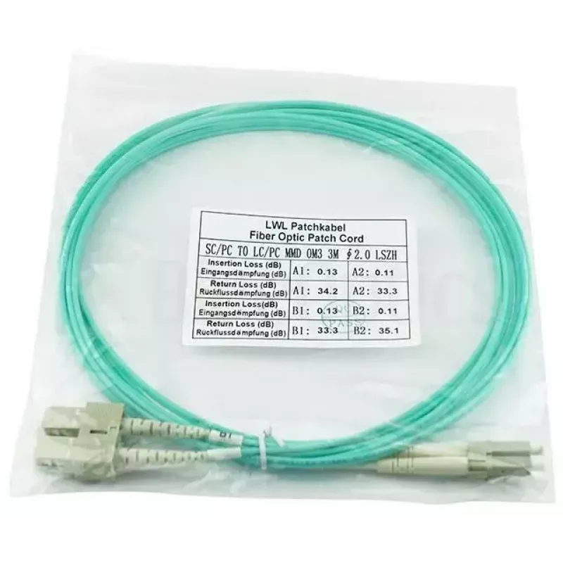 BlueOptics Cable patch de fibra óptica LC-SC multimodo OM3 dúplex, LC-UPC/SC-UPC, 10 m, beige (compatible con Corning 055702K512000010M)
