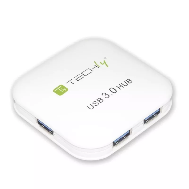 Hub USB 3.0 Super Speed Techly 4 puertos blanco IUSB3-HUB4-WH, USB 3.2 Gen 1 (3.1 Gen 1) Type-A, 5000 Mbit/s, blanco, 0,8 m, CE, RoHS, USB 2.0 USB 1.1