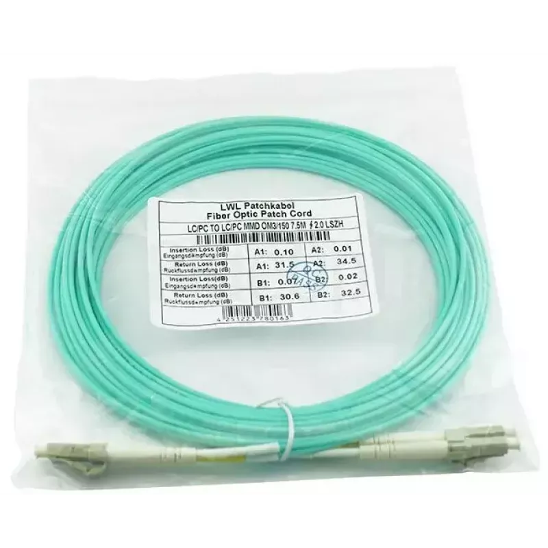 BlueOptics 050502K512000010M Cable patch de fibra óptica LC-LC multimodo OM3 dúplex, LC-UPC, 10 m, beige
