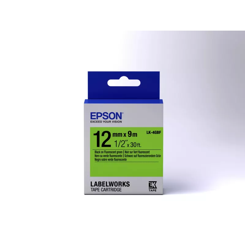Epson cartucho de etiquetas fluorescente LK-4GBF negro/verde 12mm (9m)