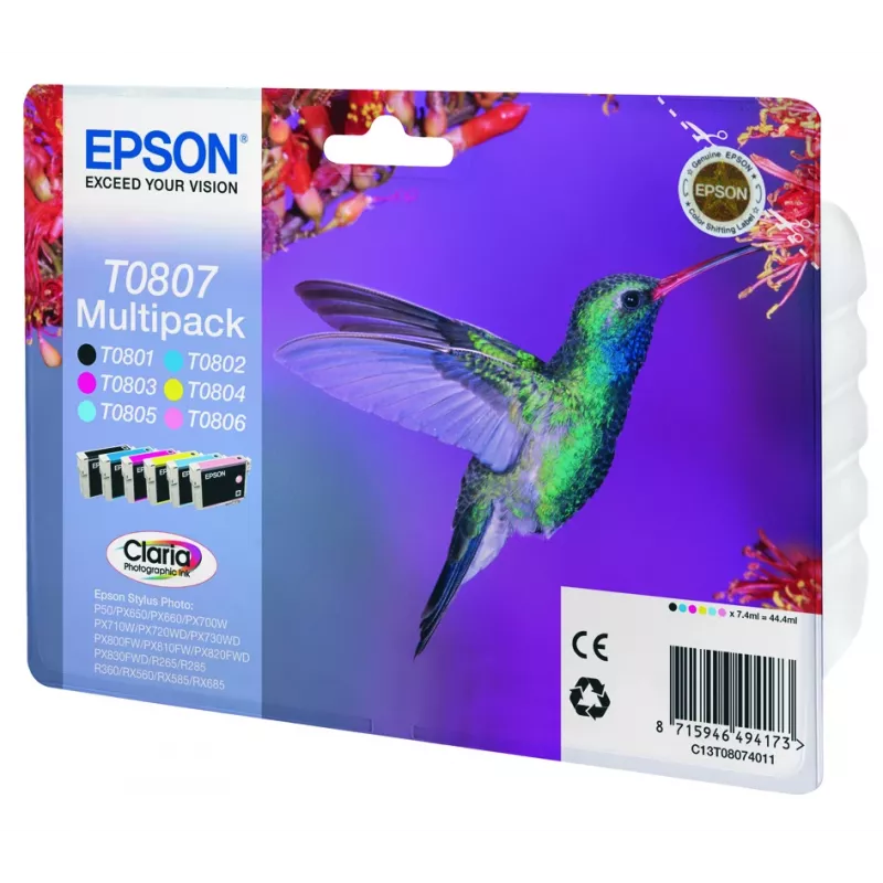 Epson Hummingbird multipack 6 colores T0807 tinta Claria Photo