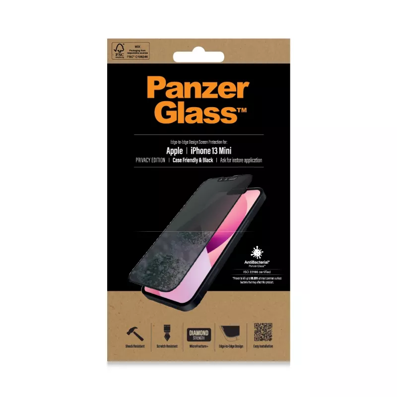 PanzerGlass Protector de pantalla de privacidad Apple iPhone 13 Mini Edge-to-Edge resistente a arañazos y golpes