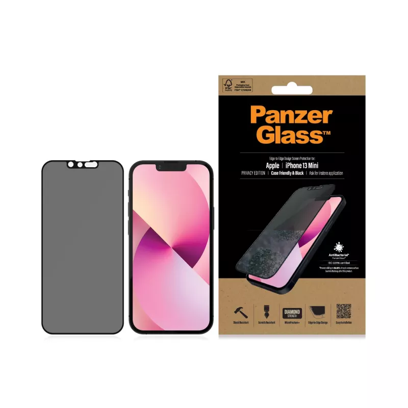 PanzerGlass Protector de pantalla de privacidad Apple iPhone 13 Mini Edge-to-Edge resistente a arañazos y golpes