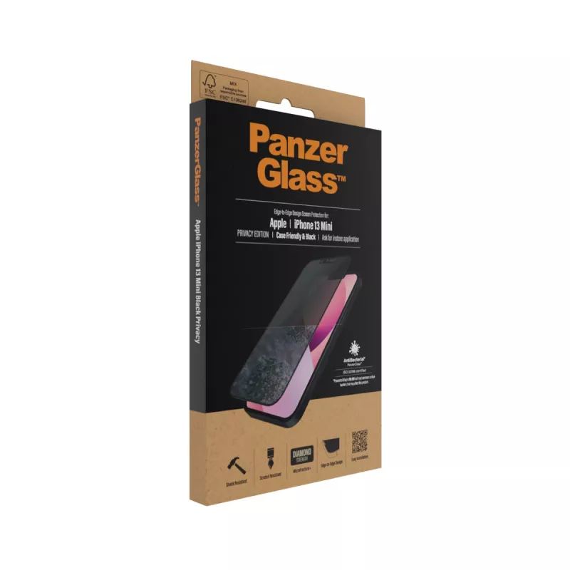 PanzerGlass Protector de pantalla de privacidad Apple iPhone 13 Mini Edge-to-Edge resistente a arañazos y golpes