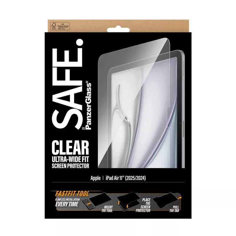 Protector de pantalla PanzerGlass SAFE. by ® iPad Air 11 inch (2024-2026) | Ultra-Wide Fit con herramienta FastFit