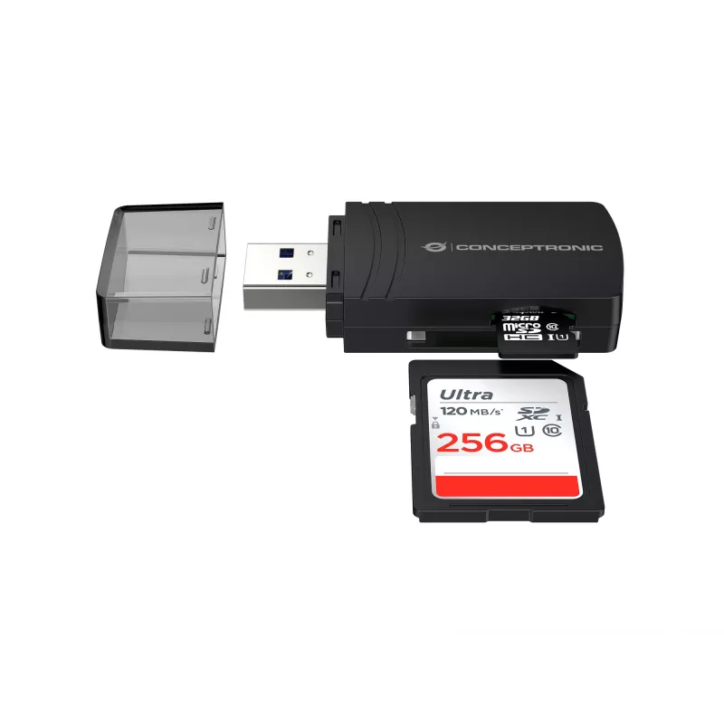 Conceptronic BIAN06B Lector de tarjetas SD TF/MicroSD 4.0, UHS-II, USB 3.0, 5 Gbit/s