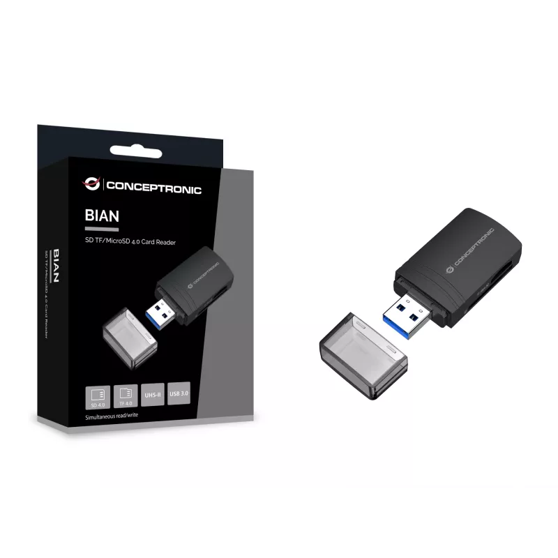Conceptronic BIAN06B Lector de tarjetas SD TF/MicroSD 4.0, UHS-II, USB 3.0, 5 Gbit/s