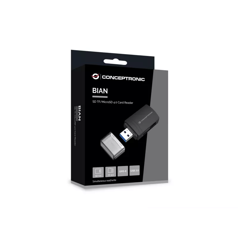 Conceptronic BIAN06B Lector de tarjetas SD TF/MicroSD 4.0, UHS-II, USB 3.0, 5 Gbit/s