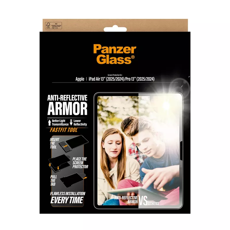 PanzerGlass ® Anti-Reflective Armor Lámina protectora de pantalla iPad Air 13 inch (2024–2026) | Pro 13 inch (2024–2025) | Ultra-Wide Fit con herramienta Fastfit