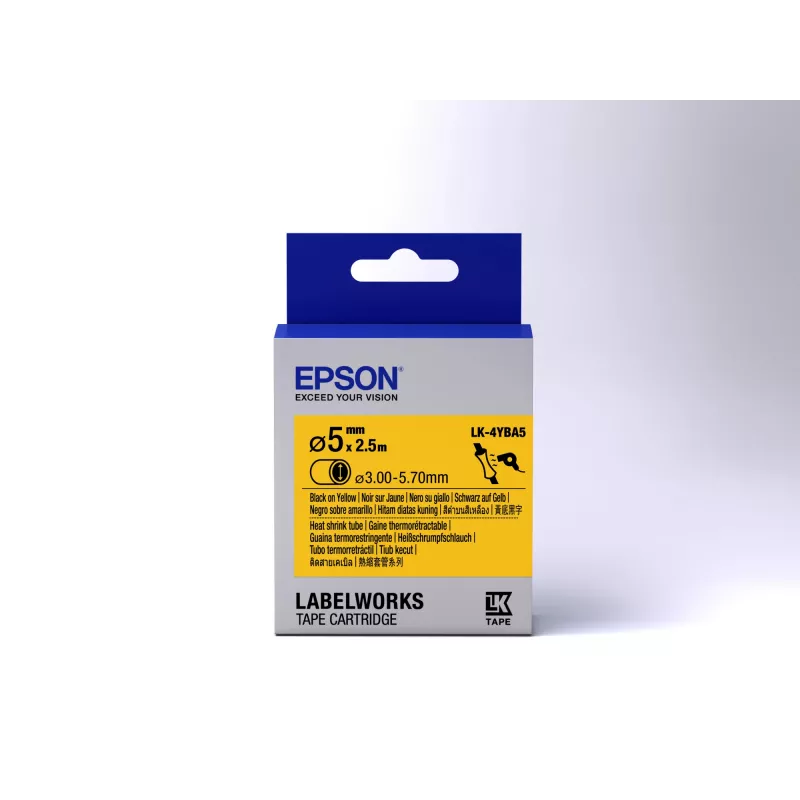 Casete de etiquetas Epson tubo termorretráctil (HST) LK-4YBA5 negro/amarillo D5mm (2,5 m)