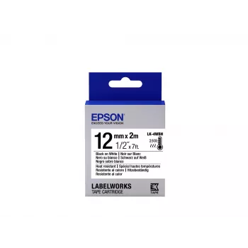 Casete de etiquetas Epson resistente al calor LK-4WBH Negro/Blanco 12mm (2m)