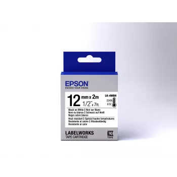 Casete de etiquetas Epson resistente al calor LK-4WBH Negro/Blanco 12mm (2m)