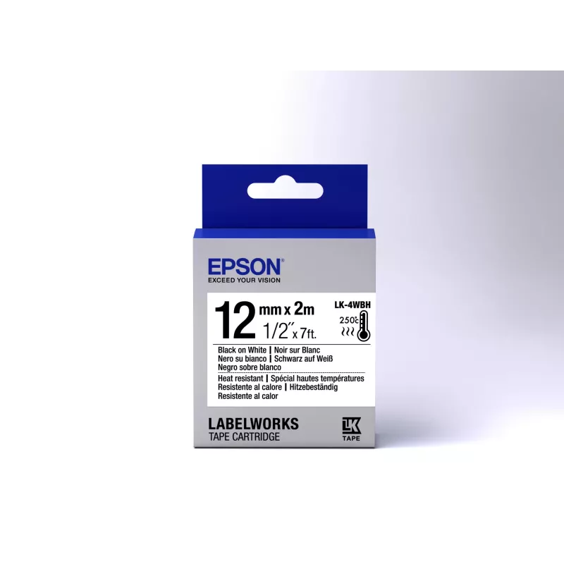Casete de etiquetas Epson resistente al calor LK-4WBH Negro/Blanco 12mm (2m)